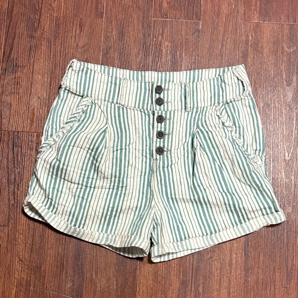 Free People Striped Green and White Women Shorts